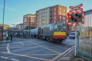 A train passing a crossing