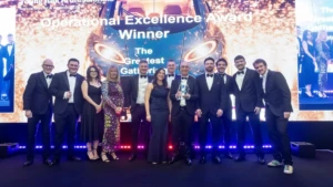 People collecting an award